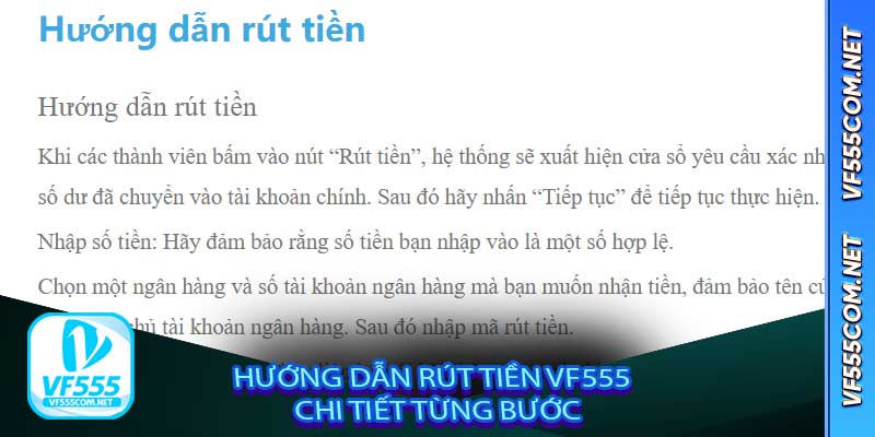 Hướng dẫn rút tiền VF555 chi tiết từng bước