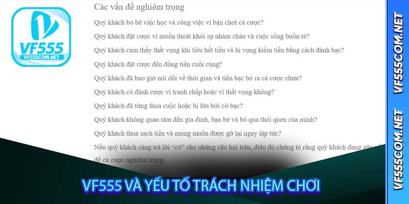 VF555 và yếu tố trách nhiệm chơi