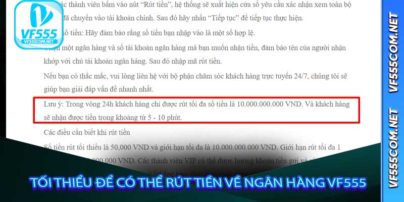 tối thiểu để có thể rút tiền về ngân hàng VF555